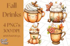 Fall Drink Clipart PNG, Cozy Autumn Cocoa and Latte Art Product Image 1