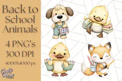 Cute Back to School Animals PNG Clipart with Books & Bags Product Image 1