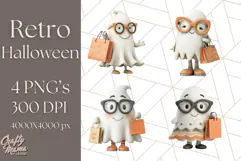 Retro Halloween Clipart Vintage PNG Graphics, 50s Holiday Product Image 1