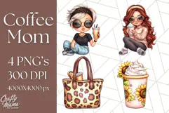 Sassy Mom Coffee PNG Clipart, Messy Bun Mom Life PNGs Product Image 1