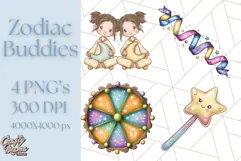 Zodiac Buddies Clipart PNG, Cute Astrology Clip Art Product Image 1