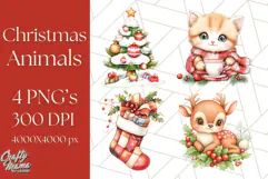 Vintage Christmas Clipart PNG, Cute Animals Holiday Elements Product Image 1