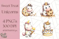 Cute Dessert Unicorn PNG Clipart with Cupcakes & Candies Product Image 1