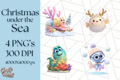 3D Under the Sea Christmas Clipart, Ocean Christmas PNG Product Image 1