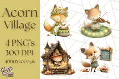 Acorn Village Clipart PNG, Fall Animal Png Product Image 1