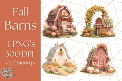 Fall Barn Clipart PNG With Pumpkins and Flowers, Autumn Png Product Image 1