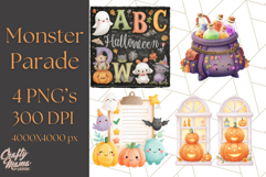 Halloween Costume Parade Clipart PNG with Monsters Clip Art Product Image 1