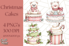 Christmas Cake Clipart PNG, Cottagecore Holiday Desserts Product Image 1