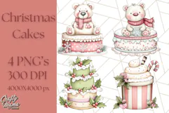 Christmas Cake Clipart PNG, Cottagecore Holiday Desserts Product Image 1