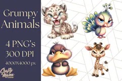 Adorable Angry Animals Clipart PNG, Cute Moody Faces Png Product Image 1