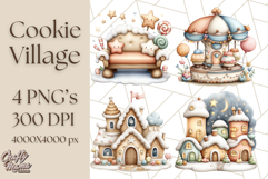 Cozy Cookie Village Clipart, Gingerbread Holiday PNG Product Image 1