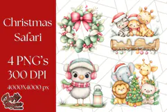 Muted Cute Safari Christmas Animal PNG Clipart, Holiday Png Product Image 1