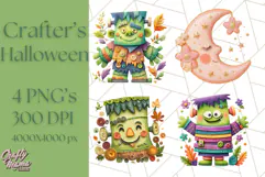 Kawaii Halloween Clipart Cute Kids and Candy Elements Png Product Image 1