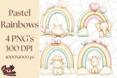 Pastel Plushie Rainbow Clipart PNG, Nursery Baby Animals Png Product Image 1