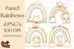 Pastel Plushie Rainbow Clipart PNG, Nursery Baby Animals Png Product Image 1