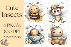 Cute Insects Clipart, Cartoon Bugs, Bug PNG Illustrations Product Image 1