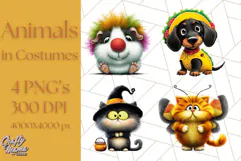 Halloween Animals in Costumes Clipart PNG, Cute Pets Art Product Image 1