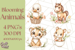 Cute Animals with Tulips PNG, Spring Flower Clipart Download Product Image 1