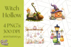 Halloween Witch House Clipart PNG with Potions and Brooms Product Image 1