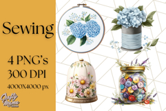 Floral Sewing Clipart PNG Vintage Sewing Elements Needlework Product Image 1