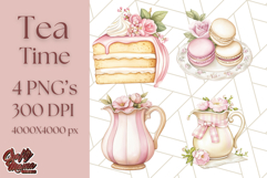 Pastel Tea Clip Art PNG with Sweets and Floral Accents Png Product Image 1