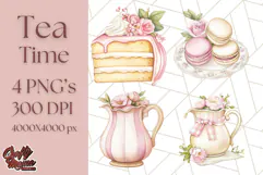 Pastel Tea Clip Art PNG with Sweets and Floral Accents Png Product Image 1