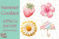 Summer Iced Cookie Clipart PNG, Cute Tropical Cookies Product Image 1