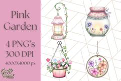 Pink Cottagecore Garden PNG Clipart, Vintage Floral Art Product Image 1