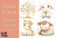 Pastel Farm Nursery PNG Clipart, Baby Animals And Elements Product Image 1