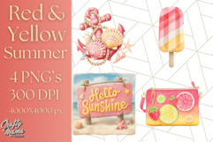Strawberry Red Lemon Yellow Summer Clipart PNG, Summer Icons Product Image 1
