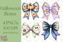 Muted Halloween Bow Clipart, Fall Ribbon PNG Autumn Hair Bow Product Image 1