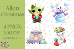 Alien Christmas Clipart, Cute Outer Space Holiday PNG Product Image 1
