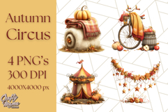 Autumn Circus Clipart Carnival Tent Fall PNG, Vintage Circus Product Image 1