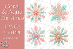 Coral and Aqua Christmas Clipart PNG, Pastel Holiday Art Product Image 1