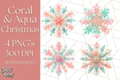 Coral and Aqua Christmas Clipart PNG, Pastel Holiday Art Product Image 1