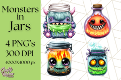 Halloween Monster Clipart PNG, Monsters in Jars, Spooky Png Product Image 1