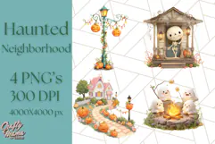 Halloween Neighborhood Clipart PNG for Trick or Treat Product Image 1