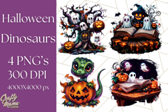 Bright Halloween Dinosaur PNG Clipart with Holiday Elements Product Image 1