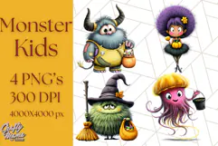 Monster Kids Clipart PNG, Cute Halloween Costume Art Product Image 1