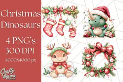 Christmas Dinosaur PNG Clipart, Cute Dino Holiday Art Png Product Image 1