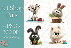 Pet Shop Clipart, Cute Big Eyed Animals, Kawaii Pets PNG Product Image 1