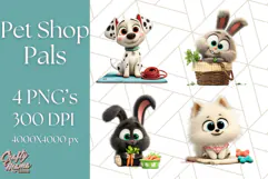 Pet Shop Clipart, Cute Big Eyed Animals, Kawaii Pets PNG Product Image 1