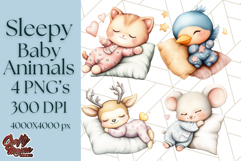 Sleeping Baby Animals PNG, Cozy Pajama Bedtime Clipart Png Product Image 1