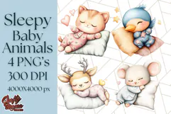 Sleeping Baby Animals PNG, Cozy Pajama Bedtime Clipart Png Product Image 1