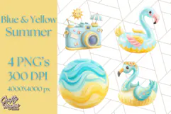 Sky Blue and Sunshine Yellow Summer Clipart PNG, Tropical Product Image 1