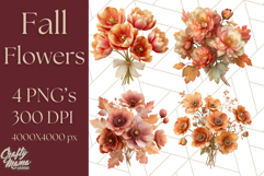 Fall Flower Bouquets Clipart PNG, Autumn Floral Clip Art Product Image 1