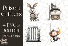 Cute Animals in Jail Clipart PNG, Funny Prisoner Critters Product Image 1