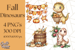 Fall Dinosaur PNG Clipart with Autumn Elements, Cute Dino Product Image 1
