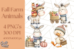 Fall Farm Animal Clipart, Autumn Barnyard PNG Illustrations Product Image 1