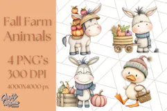 Fall Farm Animal Clipart, Autumn Barnyard PNG Illustrations Product Image 1